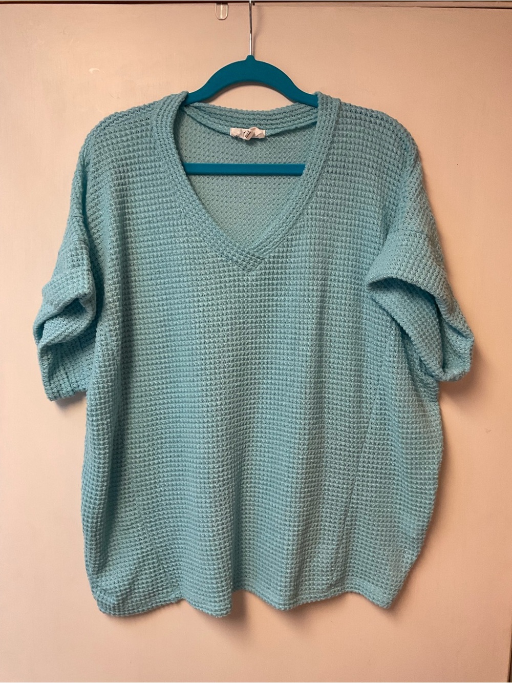 ANDREE BY UNIT Light Blue V-Neck Waffle Knit Sweater